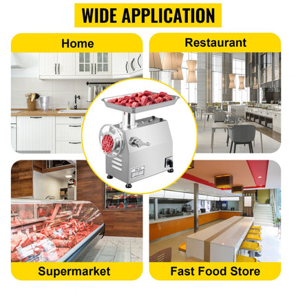 VEVOR Vleesmolen 850 W Gehaktmolen 440 x 280 x 440 mm Multifunctionele Keukenmachine Vlees Gemaakt van Roestvrij Staal met Afneembaar Ontwerp, Perfect voor Restaurants Supermarkten Fastfoodwinkels enz