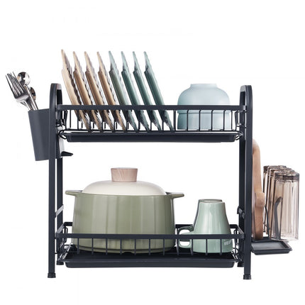 VEVOR afdruiprek servies 545 x 250 x 396 mm, 2-laags afdruiprek roestvrij staal, afdruiprek, afdruiprek met keukengereihouder en lekbak, afdruiprek