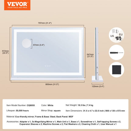VEVOR Hollywood make-upspiegel make-upspiegel 3 kleuren kaptafel 797x547mm