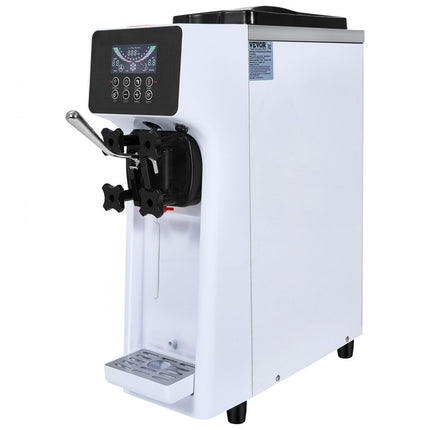 VEVOR Commerciële ijsmachine, 10 l/u vermogen, 900 W, zachte ijsmachine met enkele smaak, aanrecht, met 4 l trechter, 1,6 l cilinder, LCD-scherm, voorkoeling