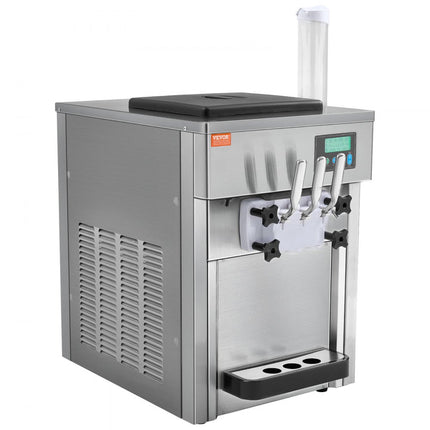 VEVOR Commerciële ijsmachine, 1800 W, 3 smaken, Softijsmachine aanrecht, 2 x 4 liter trechter, 2 x 1,8 liter cilinder, LCD-scherm, automatische reiniging, voorkoeling