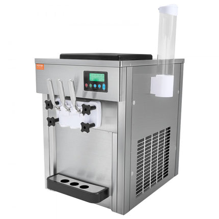 VEVOR Commerciële ijsmachine, 1800 W, 3 smaken, Softijsmachine aanrecht, 2 x 4 liter trechter, 2 x 1,8 liter cilinder, LCD-scherm, automatische reiniging, voorkoeling