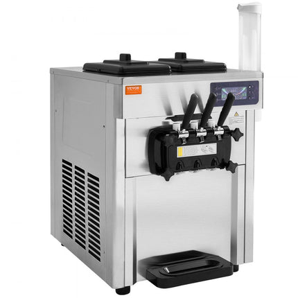 VEVOR Commerciële ijsmachine 18-28L/u 3 smaken Italiaanse ijsmachine 2 x 5,5L trechter LCD-paneel Automatische voorkoeling Reiniging voor yoghurt Koffie Snackbar Restaurant