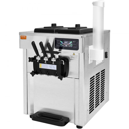 VEVOR Commerciële ijsmachine 18-28L/u 3 smaken Italiaanse ijsmachine 2 x 5,5L trechter LCD-paneel Automatische voorkoeling Reiniging voor yoghurt Koffie Snackbar Restaurant