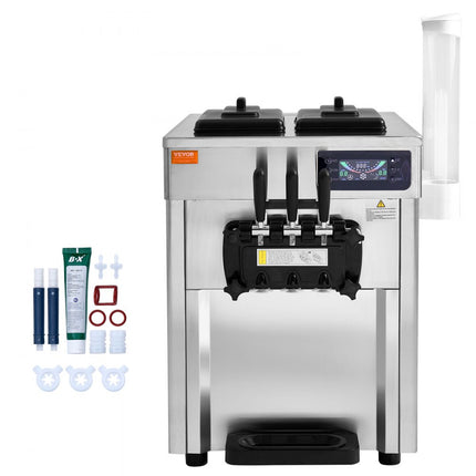 VEVOR Commerciële ijsmachine 18-28L/u 3 smaken Italiaanse ijsmachine 2 x 5,5L trechter LCD-paneel Automatische voorkoeling Reiniging voor yoghurt Koffie Snackbar Restaurant