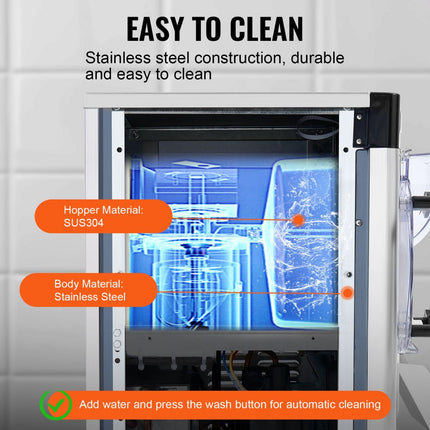 VEVOR Commerciële ijsmachine, 12L/H ijsmachine op aanrecht met enkele smaak voor harde porties, 4,5 liter roestvrijstalen cilinder, LED-paneel, automatische voorkoeling met reiniging