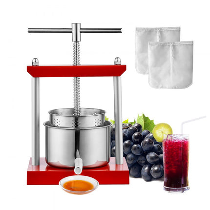VEVOR 3 L fruitpers appelpers fruitpers met T-handgreep, bessenpers 14 x 13 cm appelpers handmatige fruitpers fruitpers mechanische RVS pers Geschikt voor sap fruitpuree etc.