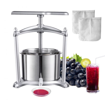 VEVOR 6 L fruitpers appelpers fruitpers pureepers, bessenpers 18 x 15 cm appelpers handmatige fruitpers fruitpers mechanische RVS pers geschikt voor sap fruitpuree etc.