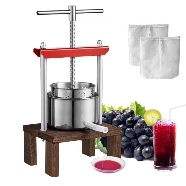 VEVOR 2 L Fruitpers Appelpers Fruitpers met standaard, Bessenpers 14 x 13 cm Appelpers Handpers Fruitpers Mechanische Zelkova Houtpers Geschikt voor Sap Fruitpuree enz.