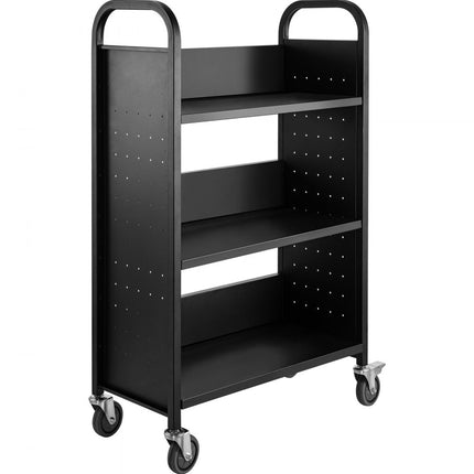 VEVOR boekenwagen, 90 kg bibliotheekwagen, 75 x 35 x 125 cm rollende boekenwagen, enkelzijdige L-vormige platte planken met afsluitbare 10 cm wielen voor thuisplanken, kantoor- en schoolboekenwagens
