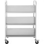 VEVOR boekenwagen, 90kg bibliotheekwagen, 125x90x48cm rollende boekenwagen, dubbelzijdig, W-vormig, schuine planken met afsluitbare ca. 10cm wielen, voor thuisplanken, kantoor- en schoolboekenwagen Wit