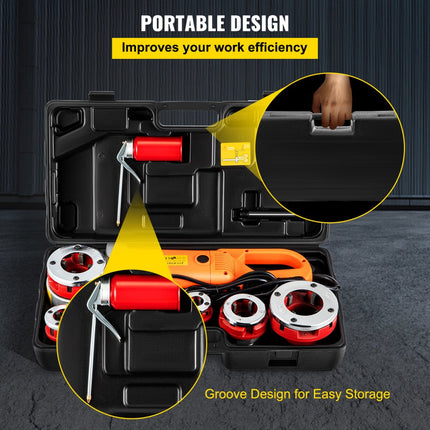 VEVOR Draagbare Pijpinrijger 1/2", 3/4", 1", 1-1/4", 1-1/2" Pijp Draadsnijmachine 2300W Handbediend Pijpinrijger Gemaakt van Volledig Koperdraad met 22 RPM Spilsnelheid Gebruikt in de Bouwindustrie