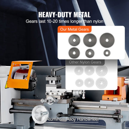 VEVOR metaaldraaibank 500W draaibank metaal 18x36cm tafeldraaibank van HT200 gietijzer 0-2200rpm Poly-V-snaar overbrenging 20mm boring door de spindel Geschikt voor 0,5-2,5mm schroefdraad