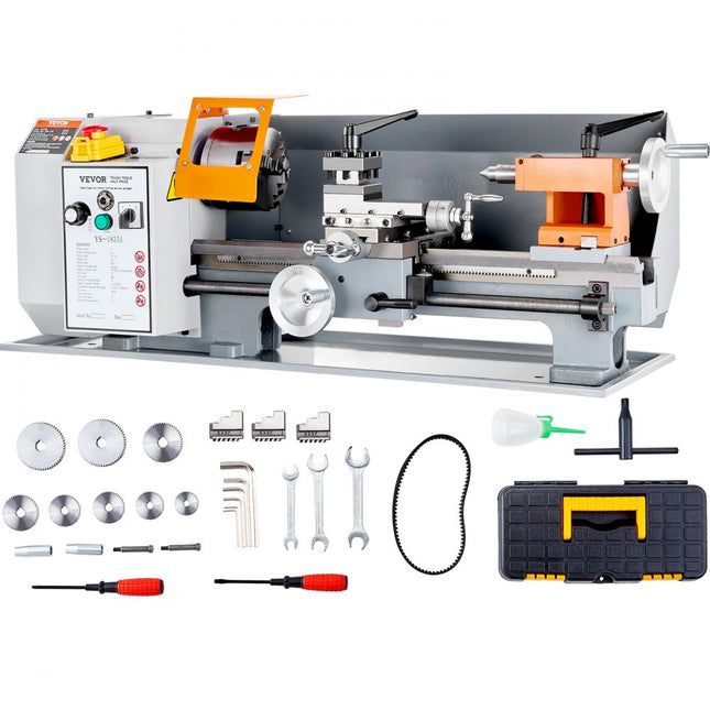 VEVOR metaaldraaibank 500W draaibank metaal 18x36cm tafeldraaibank van HT200 gietijzer 0-2200rpm Poly-V-snaar overbrenging 20mm boring door de spindel Geschikt voor 0,5-2,5mm schroefdraad