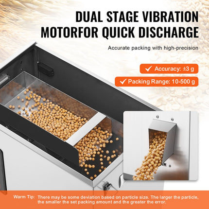 VEVOR Poedervulmachine 0,022-1,1 lbs / 10-500g Automatische Intelligente deeltjesschaal vulmachine Flessenzak Poedervuller Deeltjesdispenser voor theezaden Granen Poeder Meelbonen Gli