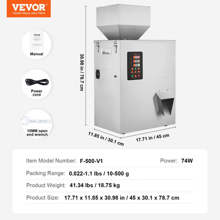 VEVOR Poedervulmachine 0,022-1,1 lbs / 10-500g Automatische Intelligente deeltjesschaal vulmachine Flessenzak Poedervuller Deeltjesdispenser voor theezaden Granen Poeder Meelbonen Gli