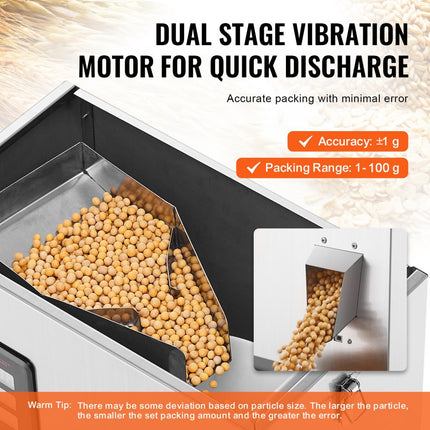VEVOR Poedervulmachine 0,002-0,22 lbs / 1-100 g Automatische intelligente deeltjesweegvulmachine Flessenzak Poedervuller Deeltjesdispenser voor theezaden, granen, poeder, meel, bonen, glitter