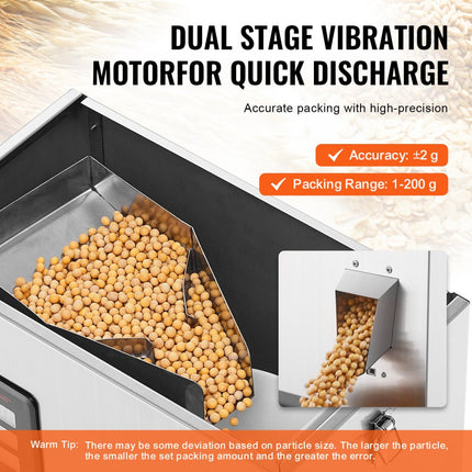 VEVOR Poedervulmachine 1-200g Automatische Intelligente Deeltjesweegvulmachine Flessenzak Poedervuller Deeltjesdispenser voor Thee Zaden Granen Poeder Meel Bonen Glitter