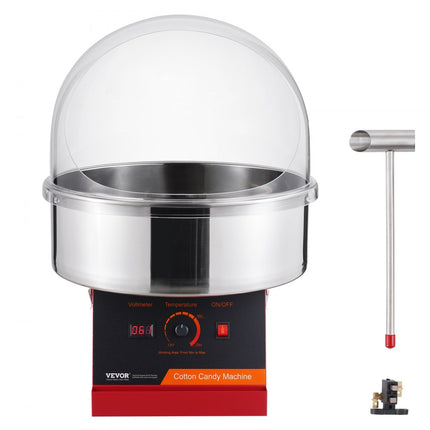 VEVOR elektrische suikerspinmachine, 1kW suikerspinmachine, commerciële suikerspinmachine met deksel, roestvrijstalen kom en suikerlepel, voor kinderverjaardagsfeestjes thuis, familiebijeenkomsten (rood)