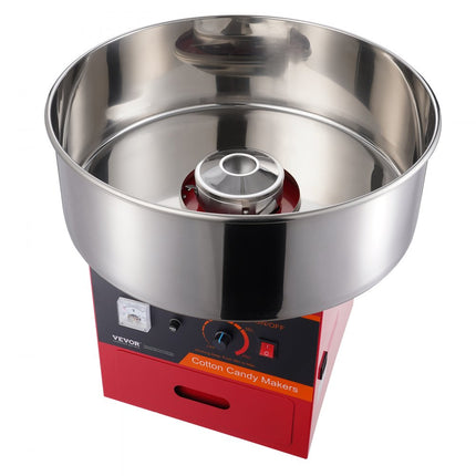 VEVOR elektrische suikerspinmachine, 1000W suikerspinmachine, commerciële suikerspinmachine met roestvrijstalen kom, suikerschep en lade, perfect voor familiebijeenkomsten, rood