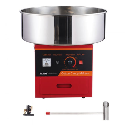 VEVOR elektrische suikerspinmachine, 1000W suikerspinmachine, commerciële suikerspinmachine met roestvrijstalen kom, suikerschep en lade, perfect voor familiebijeenkomsten, rood