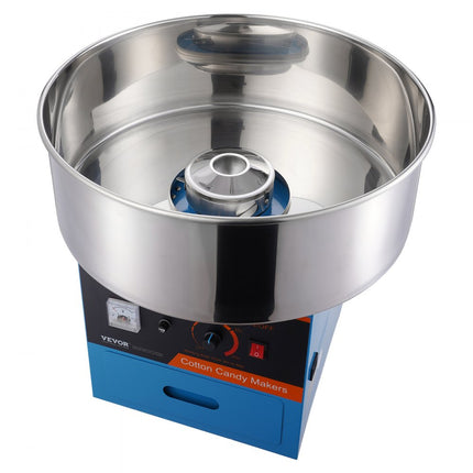 VEVOR elektrische suikerspinmachine, 1000 W suikerspinmachine, commerciële suikerspinmachine met roestvrijstalen kom, suikerschep en lade, voor kinderverjaardagen, familiebijeenkomsten, blauw