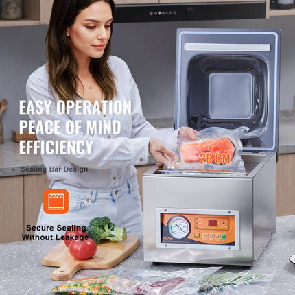 VEVOR kamervacuümapparaat 260 W vacuümapparaat voor vochtige voedingsmiddelen, vleesmarinades etc. compact formaat met 26 cm seallengte toepassing in particuliere keukens en commerciële ruimtes