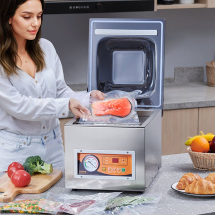VEVOR kamervacuümapparaat 260 W vacuümapparaat voor vochtige voedingsmiddelen, vleesmarinades etc. compact formaat met 26 cm seallengte toepassing in particuliere keukens en commerciële ruimtes