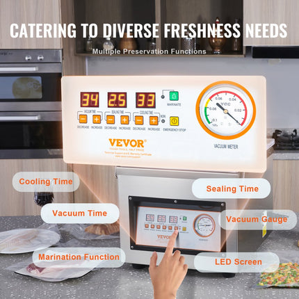 VEVOR kamervacuümapparaat 320 W vacuümapparaat voor vochtige voedingsmiddelen, vleesmarinades etc. compact formaat met 32 cm seallengte toepassing in particuliere keukens en commerciële ruimtes