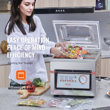 VEVOR kamervacuümapparaat 320 W vacuümapparaat voor vochtige voedingsmiddelen, vleesmarinades etc. compact formaat met 32 cm seallengte toepassing in particuliere keukens en commerciële ruimtes