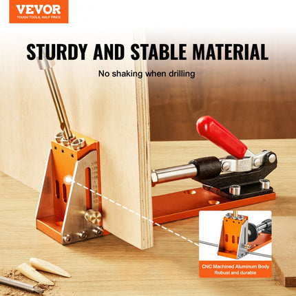 VEVOR Pocket Hole Jig Kit Three Pocket Hole met Wrench & Square Drive Bits, deuvelhulp boormal voor het boren van pocketgaten en schuine gaten, boorhulp voor houtbewerking Alu.