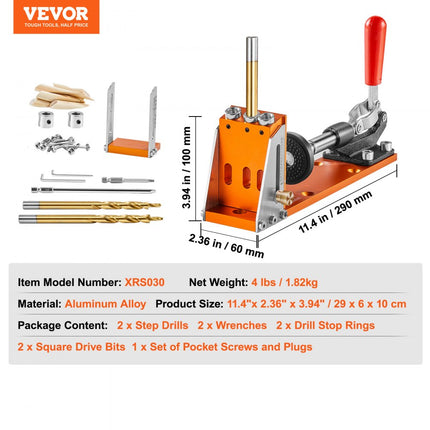 VEVOR Pocket Hole Jig Kit Three Pocket Hole met Wrench & Square Drive Bits, deuvelhulp boormal voor het boren van pocketgaten en schuine gaten, boorhulp voor houtbewerking Alu.