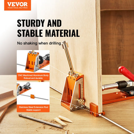 VEVOR VEVOR Pocket Hole Jig Kit Three Pocket Hole met Wrench & Square Drive Bits deuvelhulpboomal voor het boren van pocketgaten en schuine gaten