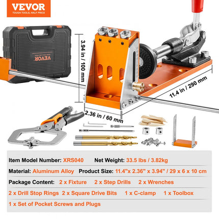VEVOR VEVOR Pocket Hole Jig Kit Three Pocket Hole met Wrench & Square Drive Bits deuvelhulpboomal voor het boren van pocketgaten en schuine gaten