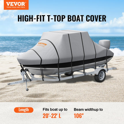 VEVOR T-Top boothoes, 609-670cm waterdichte trailerbare T-Top boothoes, 600D Marine Grade PU Oxford, met winddichte gespen, voor boten met middenconsole met T-top dak