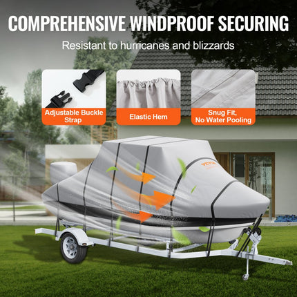 VEVOR T-Top boothoes, 609-670cm waterdichte trailerbare T-Top boothoes, 600D Marine Grade PU Oxford, met winddichte gespen, voor boten met middenconsole met T-top dak