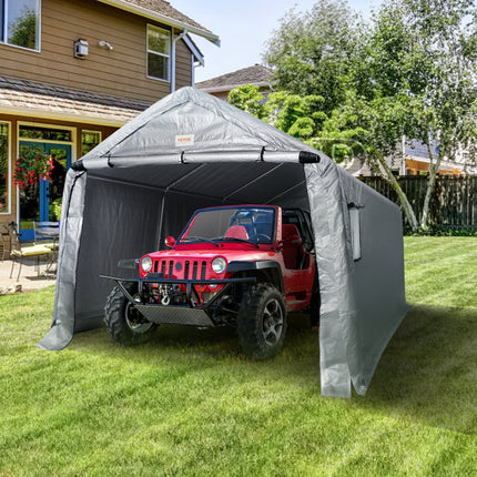 VEVOR tentgarage 304,8 x 457,2 x 243,8 cm garagetent gemaakt van gegalvaniseerde stalen staven en een drielaagse 240G PE-afdekking opbergtent carport 250 x 218 x 190 cm tentdeurmaat uitrusting tent grijs