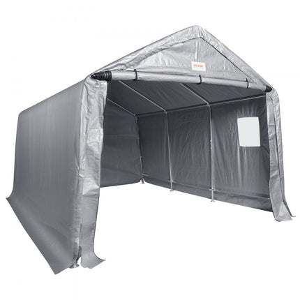 VEVOR tentgarage 304,8 x 457,2 x 243,8 cm garagetent gemaakt van gegalvaniseerde stalen staven en een drielaagse 240G PE-afdekking opbergtent carport 250 x 218 x 190 cm tentdeurmaat uitrusting tent grijs