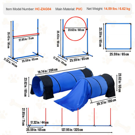VEVOR Agility Trainingsset voor honden 7-delige set hindernissen 2x tunnels springring