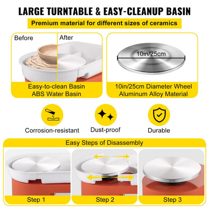 VEVOR 280W Pottenbakkersschijf Keramische Machine 25cm Elektrische Aardewerk Wiel Machine Klei Spons Gereedschap Set Mini Merk