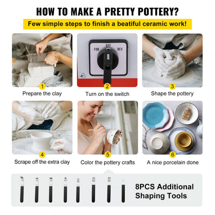 VEVOR 280W Pottenbakkersschijf Keramische Machine 25cm Elektrische Aardewerk Wiel Machine Klei Spons Gereedschap Set Mini Merk