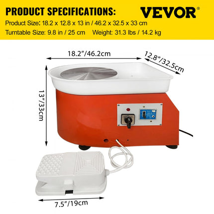 VEVOR 280W Pottenbakkersschijf Keramische Machine 25cm Elektrische Aardewerk Wiel Machine Klei Spons Gereedschap Set Mini Merk