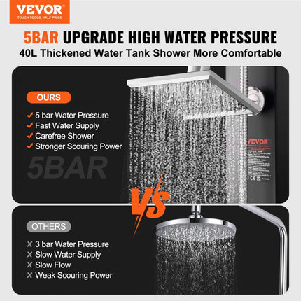 VEVOR zonnedouche 40L tuindouche 5bar waterdruk zwembaddouche 220x180x2270mm regendouche met 15x15cm douchekop campingdouche buitendouche 2-3 personen ideaal voor tuin patio zwembad