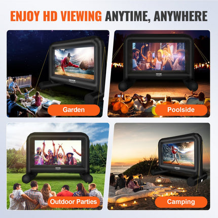 VEVOR opblaasbaar projectieprojectiescherm gemaakt van PVC 85" 1080P, 4K, 3D, HDR buiten draagbaar projectorscherm filmscherm 16:9 voor thuisbioscoop, tuin, camping, vrijetijdsevenementen enz.