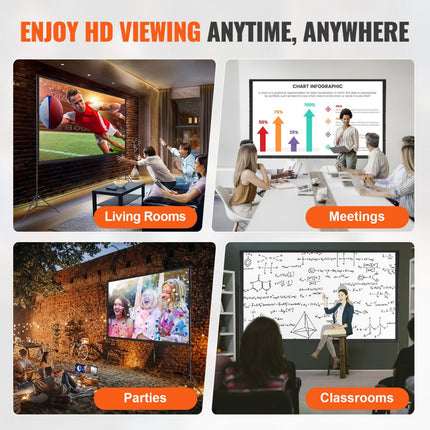VEVOR Projectieprojectiescherm met standaard 120 inch HD 4K Outdoor Indoor Projectiescherm Snel opvouwbaar Draagbaar filmscherm 16:9 voor thuisbioscoop, camping en vrijetijdsevenementen Zwart
