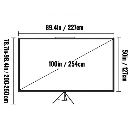 VEVOR Projectiescherm Beamer Scherm 254 cm Projectorscherm 16:9 Projector Screen van Polyester en Aluminiumlegering met Verstelbaar Aluminium Statief