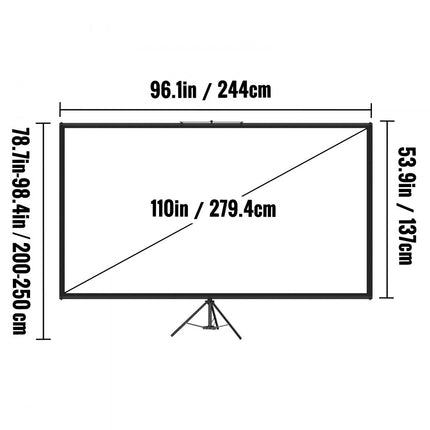 VEVOR Beamer Scherm Projectiescherm Projectorscherm 279,4cm Projector Screen 4K Hd met Statief