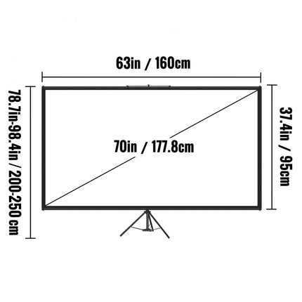 VEVOR Projectiescherm Beamer Scherm 16:9 Projectorscherm 177,8 cm Projector Screen van Polyester en Aluminiumlegering Verstelbaar Aluminium Statief