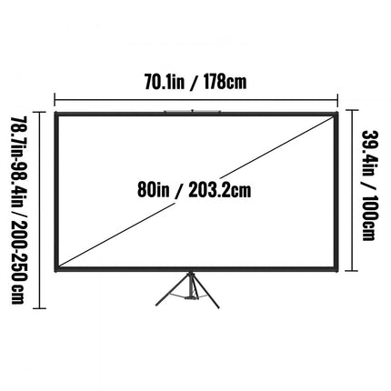 VEVOR Beamer Scherm Projectiescherm 203,2 cm Projectorscherm 16:9 Projector Screen van Polyester en Aluminiumlegering Verstelbaar Aluminium Statief
