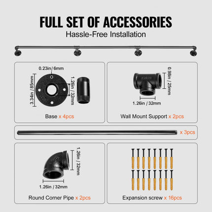 VEVOR Balustrade Trap Pijp Trapleuning 3 m Leuningen Trappen Binnen Zwarte Outdoor Indoor Universele Trapleuning Gemaakt van Koolstofstaal en Matte